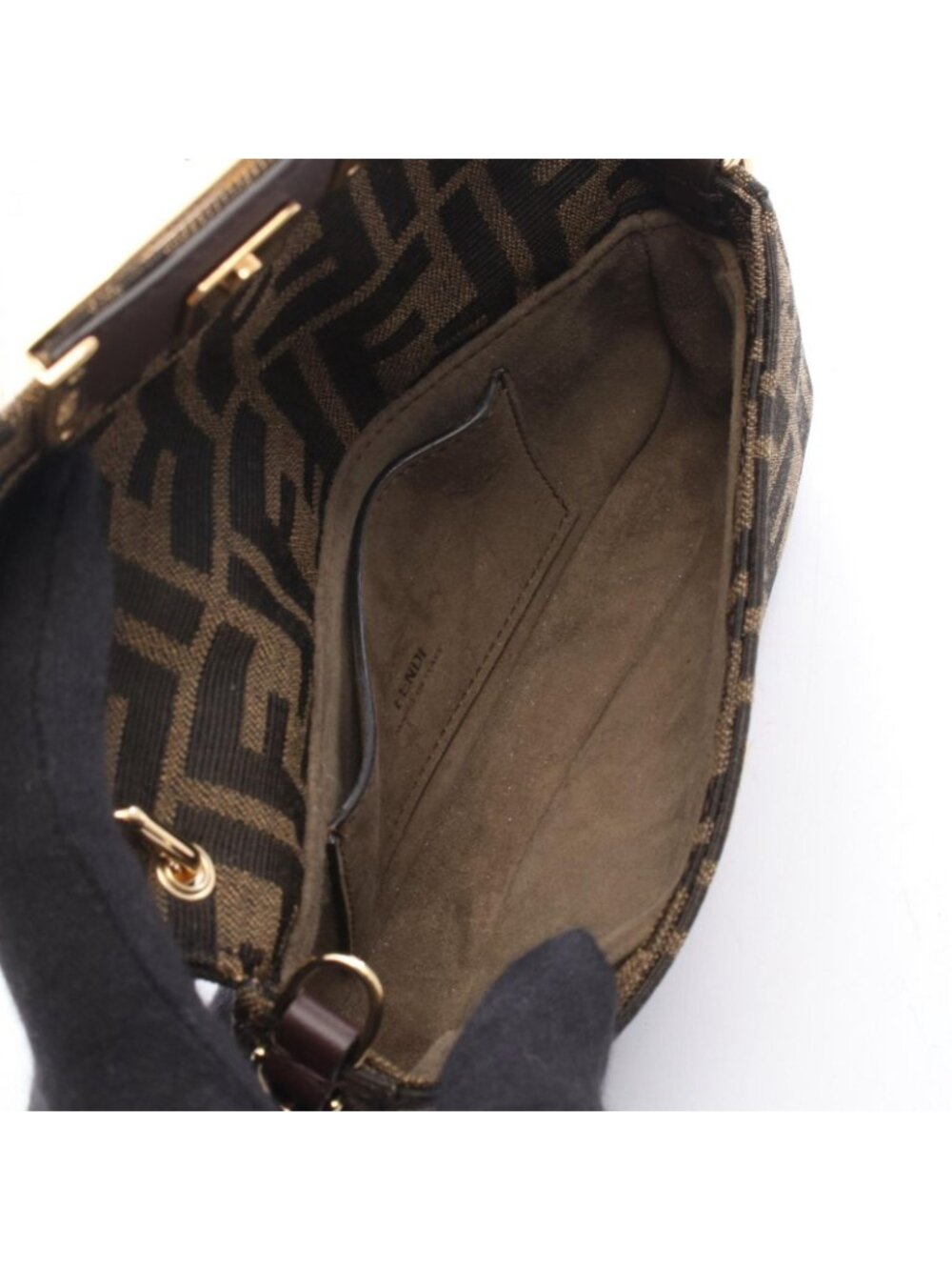 Fendi Shoulder Bag Baguette Smartphone Pouch Zucca 2-Way Canvas Leather - Picture 3 of 4